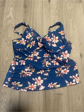 George Blue Pink Floral Adjustable Strap Padded Modest Tankini Top Size Large